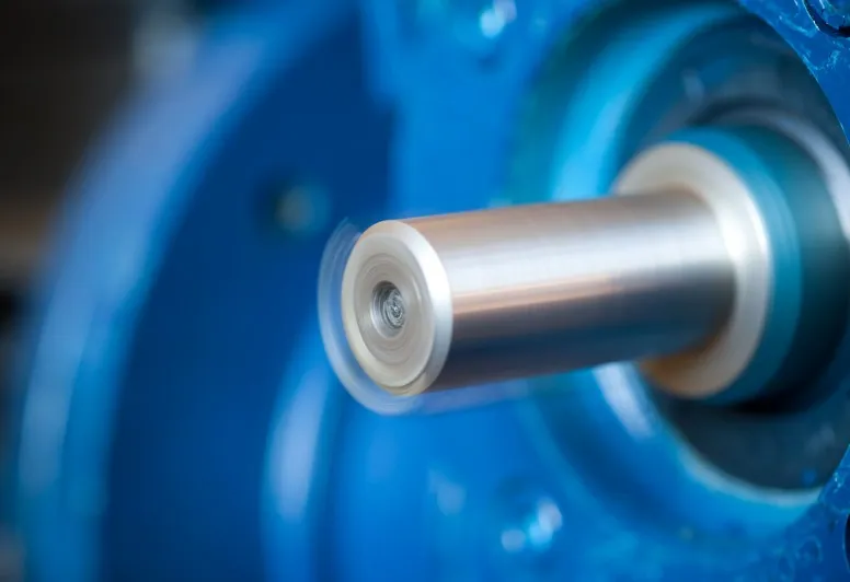 Motorreductor eléctrico con eje Eje y carcasa azul de un motorreductor eléctrico